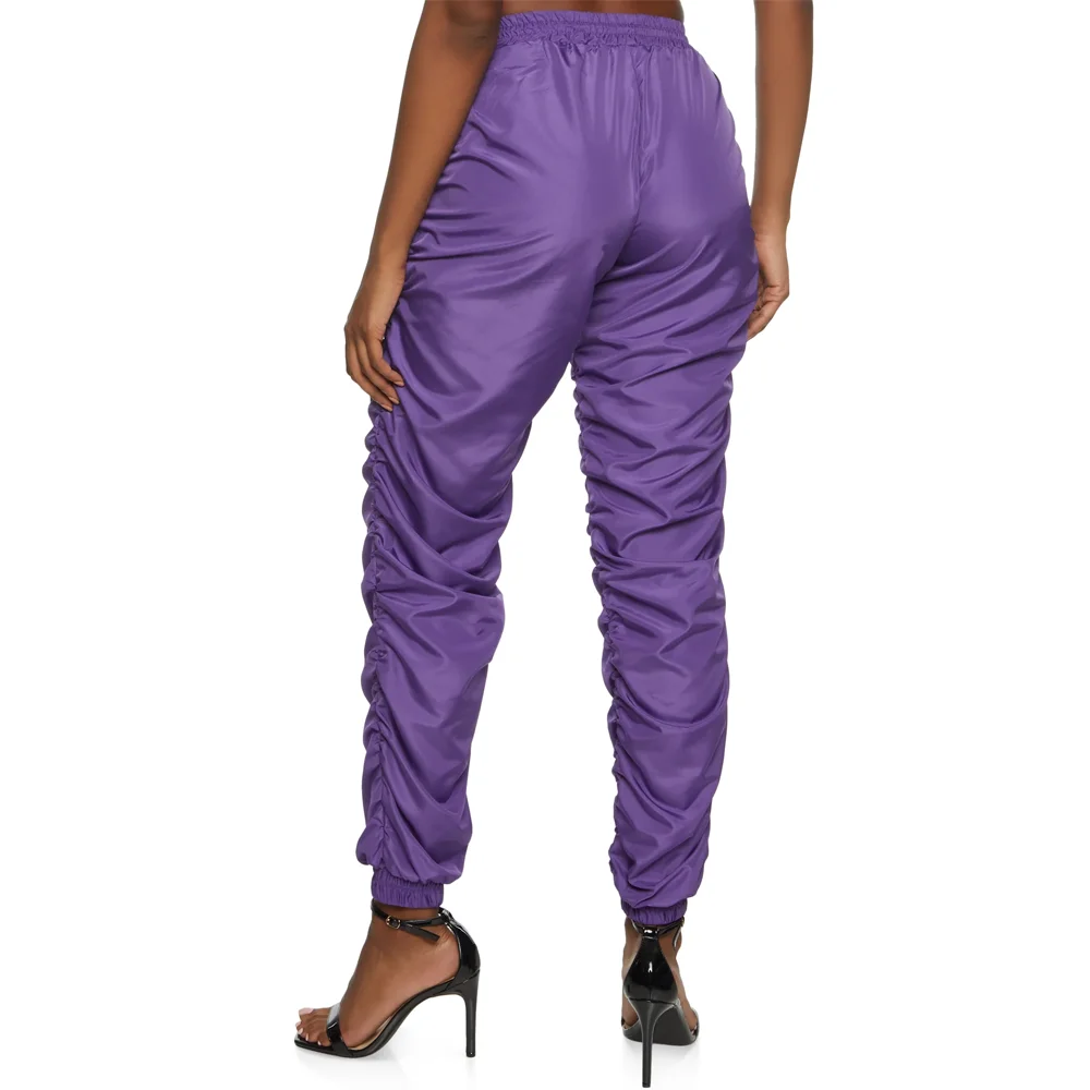 Whole Sale Custom Stacked Sweatpants For Women Fashion Sporting Joggers With Slit Satin Ladies Stacked Pants