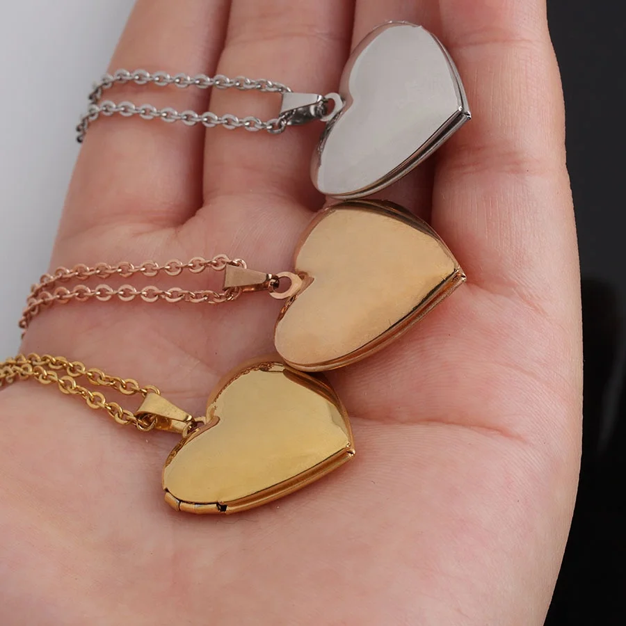 Дина Модные Блеск для губ с медальоном в форме сердца ожерелье 18K позолота нержавеющая сталь женщин плавающей медальон открывающийся фоторамка