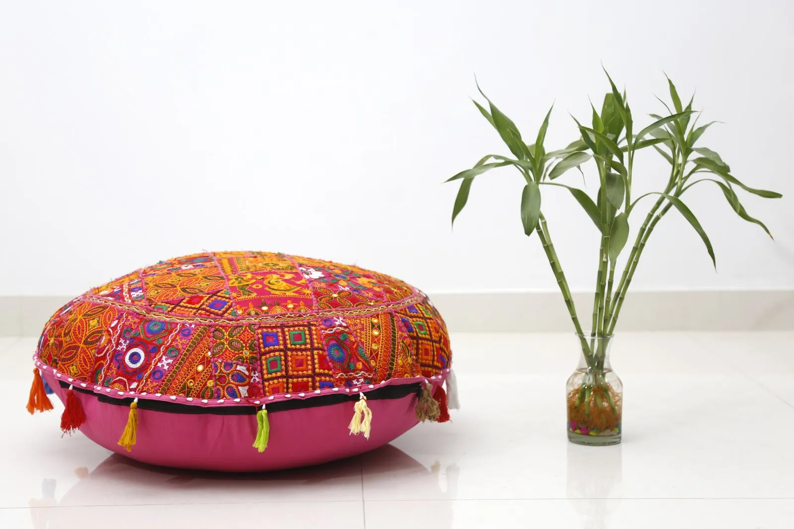 Handmade Decorative Floor Cushion Cover Patchwork Gujarati Round Cushion Party Decor Floor pillow Home Decor Khambadiya Cushion