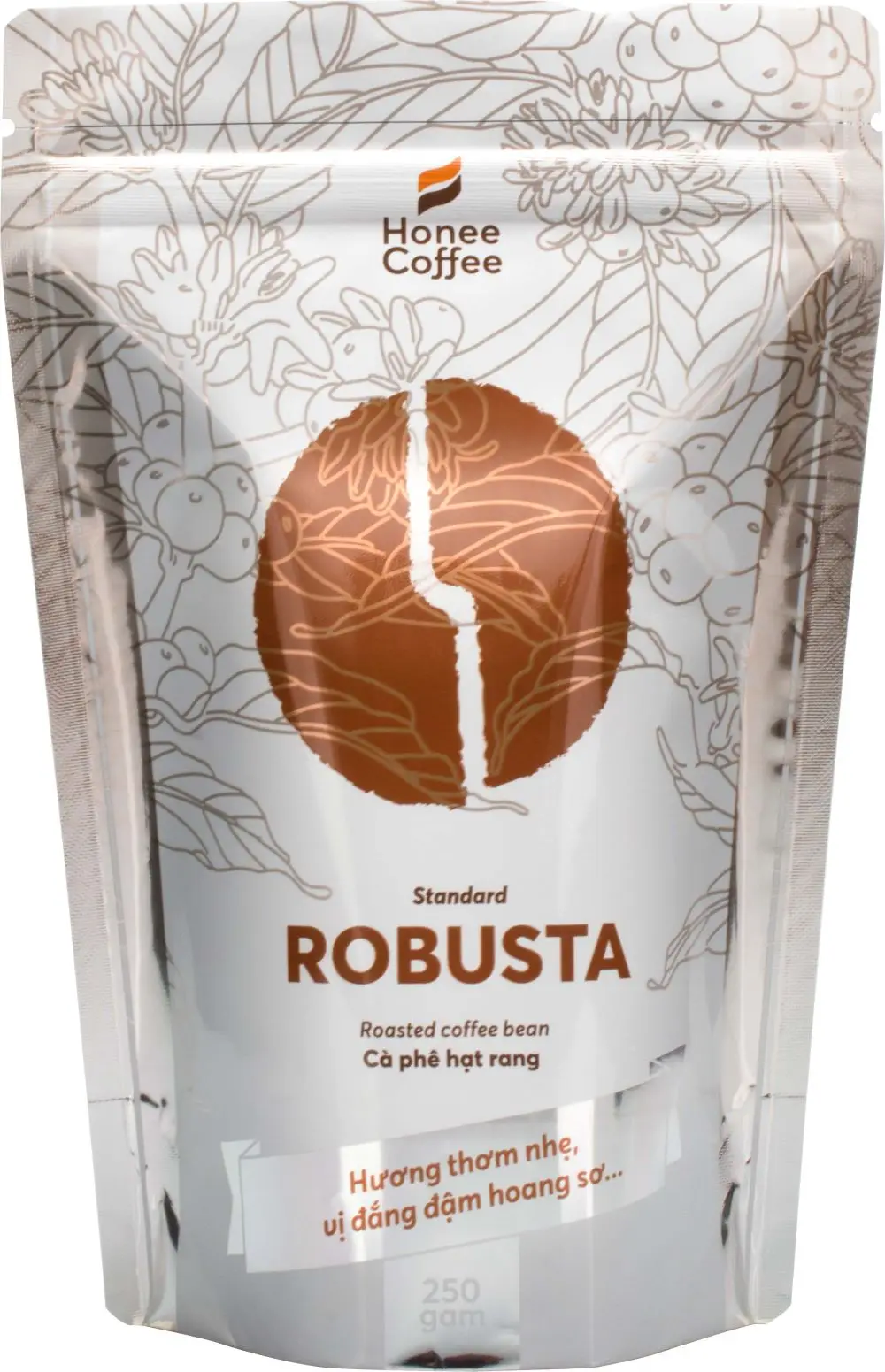 ROASTED COFFEE BEAN ROBUSTA Standard screen 18 250g per bag Honee Coffee brand made in Viet Nam