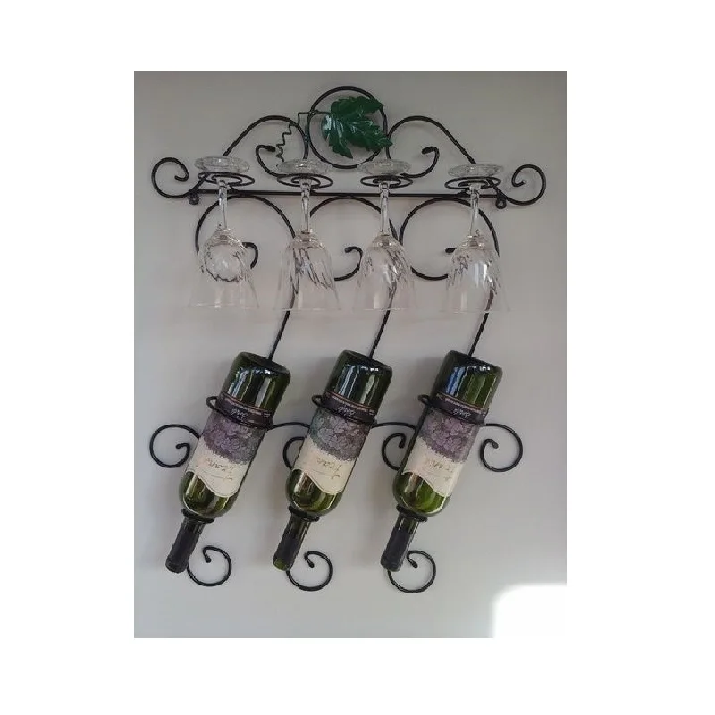 Grape Vine Designed 4 Bottle Metal Wine Rack Wine Rack Holder Pretty Ornaments Home Accessories Barware Home Decoration