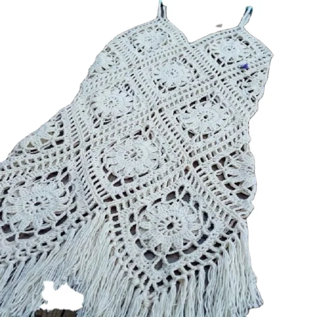 High Quality Hollow Out Women Embroidery Solid Color Knitted Sleeveless Vest Hand Crochet Crop White Lace Tops