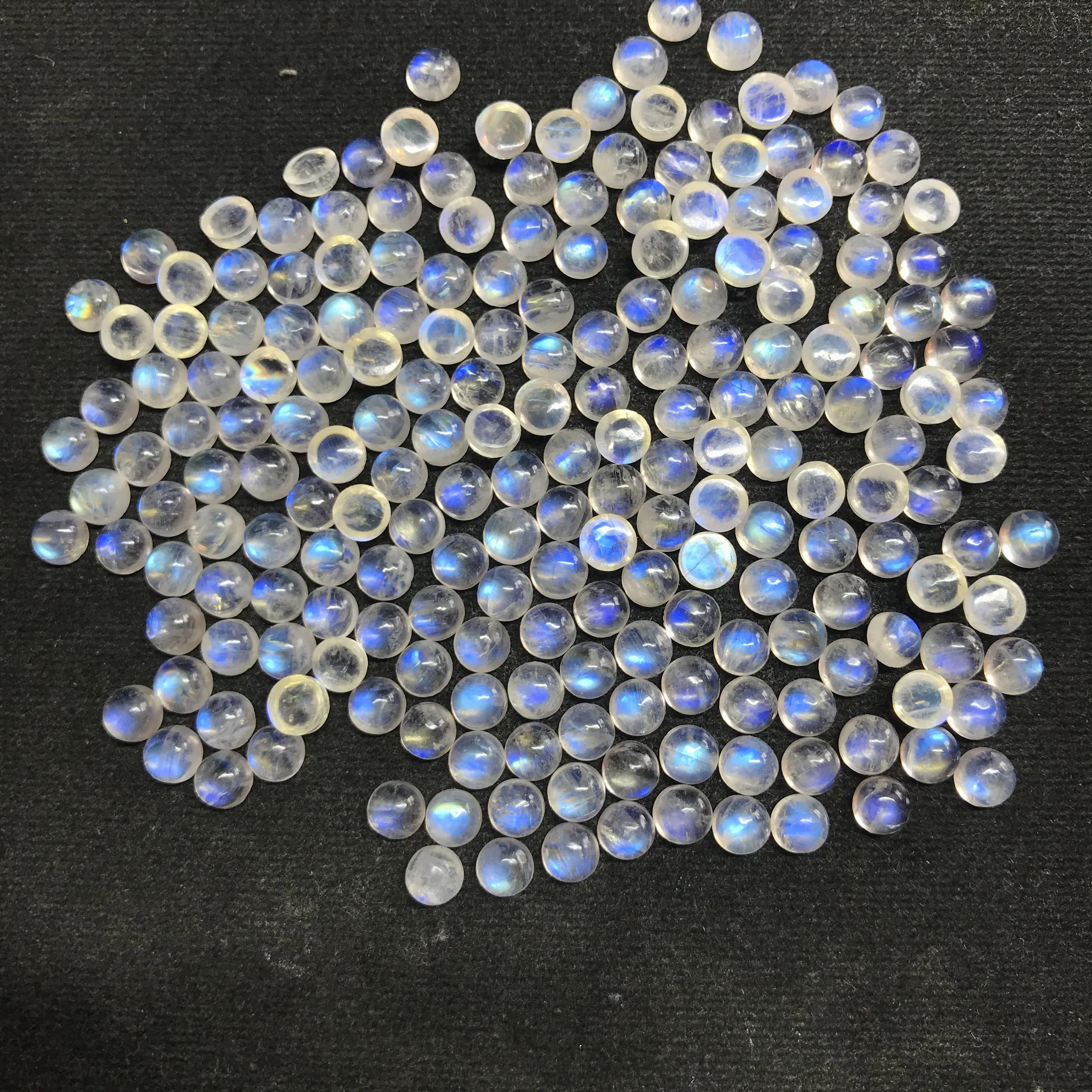 Wholesale 6mm Natural Rainbow Moonstone Loose Cabochon Gemstone AAA High Quality with Good Blue Color Excellent Value