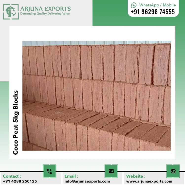 Trusted Manufacturer and Supplier of Coco Peat or Coco Coir Pith 5kg Block for Hydroponics Method Plants Growers