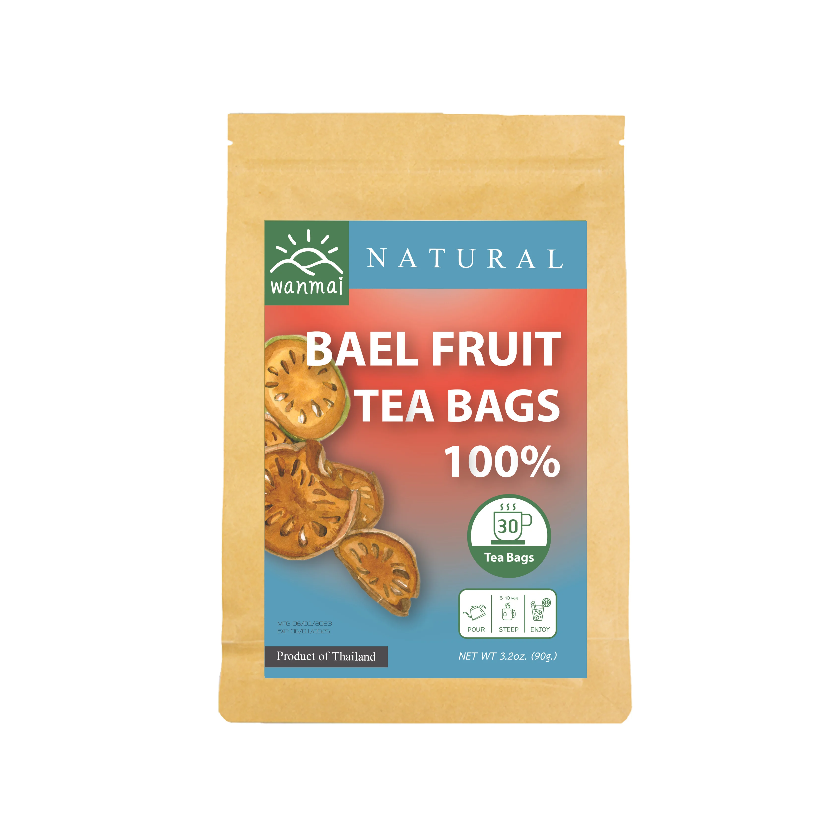 WANMAI29 Bael fruit Tea Supports Vegan and Ketogenic Diets 100% Real Herb in Kraft Steeping Bag