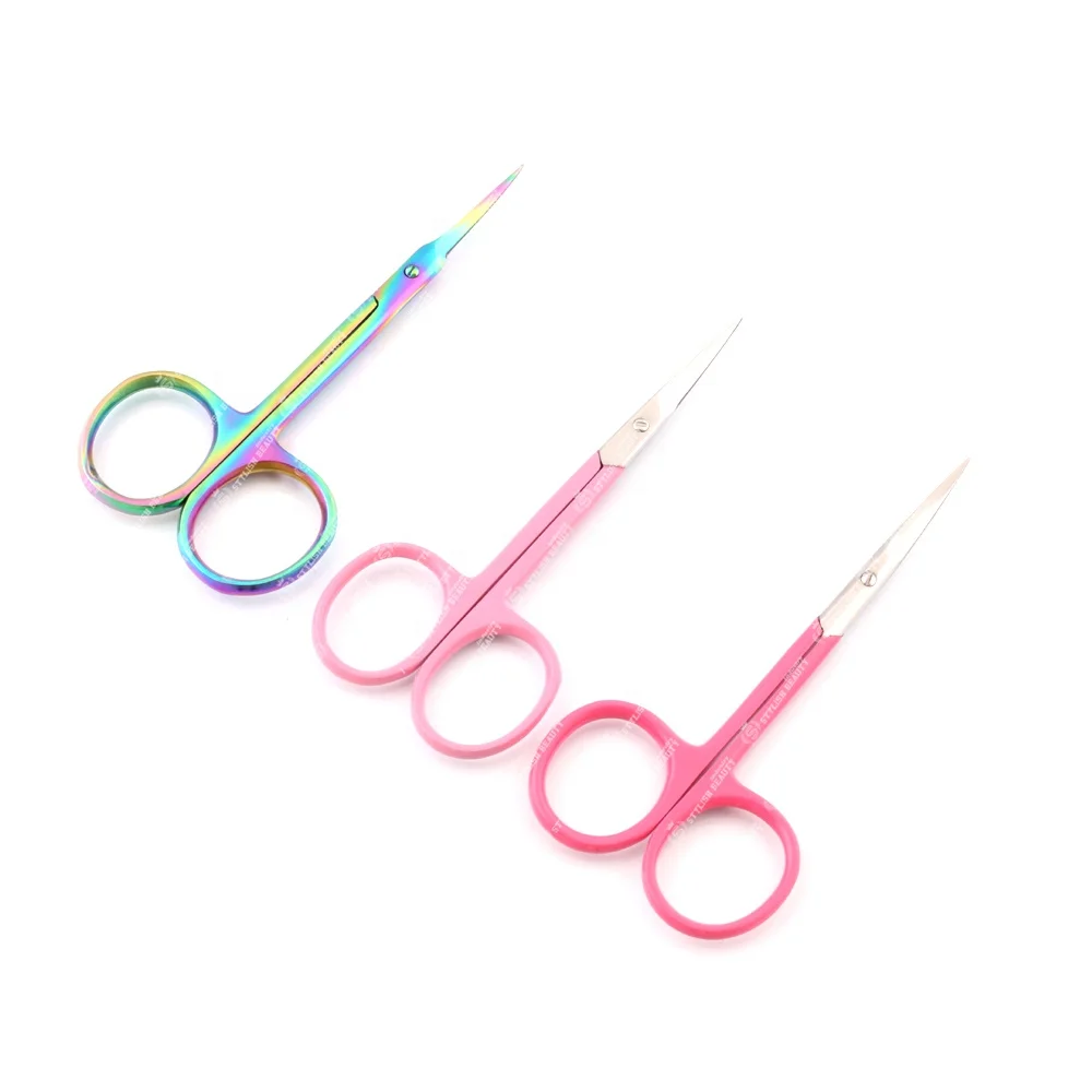 Pointed Tip Rainbow Color Eyebrow Scissor Makeup Eyelash Trimmer Nose Facial Hair Remover Manicure Tools Custom Logo