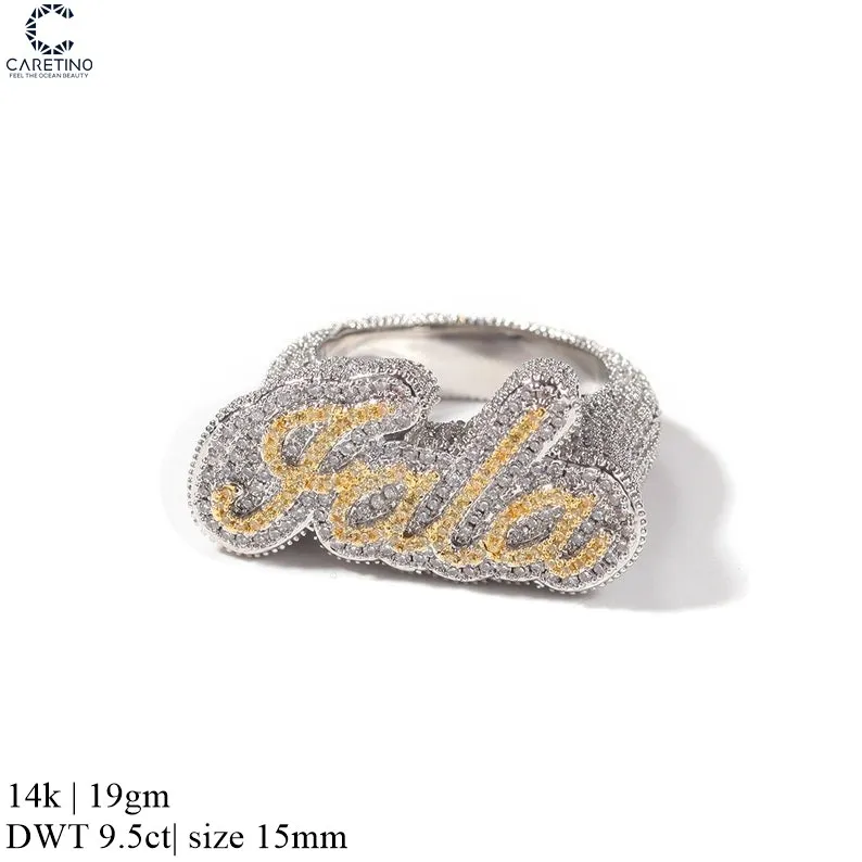 Custom Letter 14k Gold Plated Iced Out Ring Jewelry Diamond Ring Iced Out Engagement Gift for Him or Her