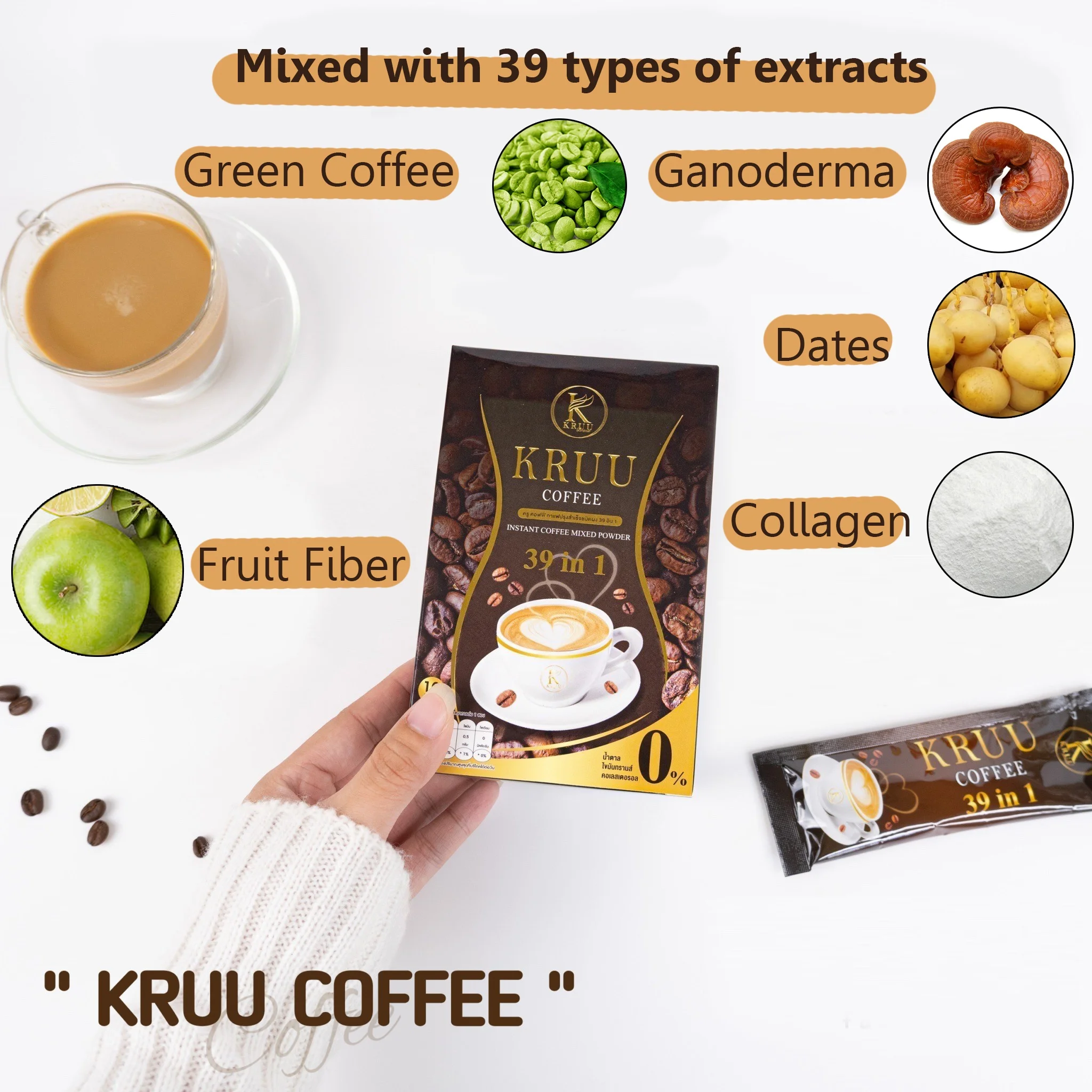 Instant Coffee Weight loss Slimming Help Speed Up Metabolism Mixed 39 Beneficial Extracts Green Coffee Collagen Fiber Date Palm