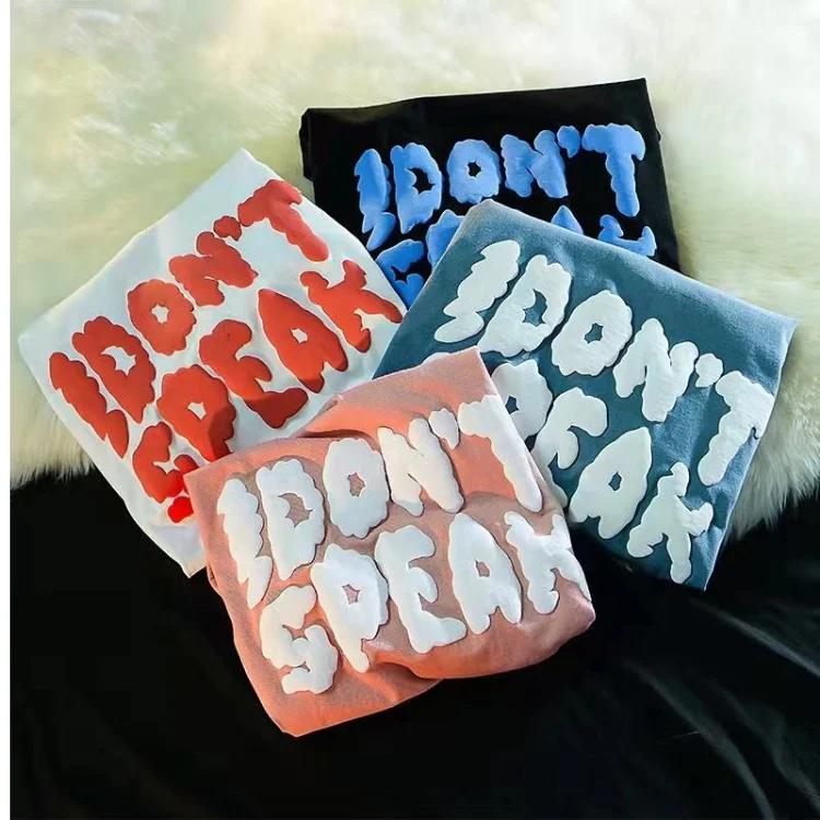 Tshirt Heavy Weight Custom Foam 3d Screen Logo Men Short Sleeve T Shirt Puff Print T-Shirt 100% Cotton Plain  Oversized