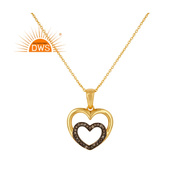 Best Selling Sterling Silver 18K Gold Plated Natural Diamond Heart Design Pendant Necklace Demi Fine Jewelry Manufacturer