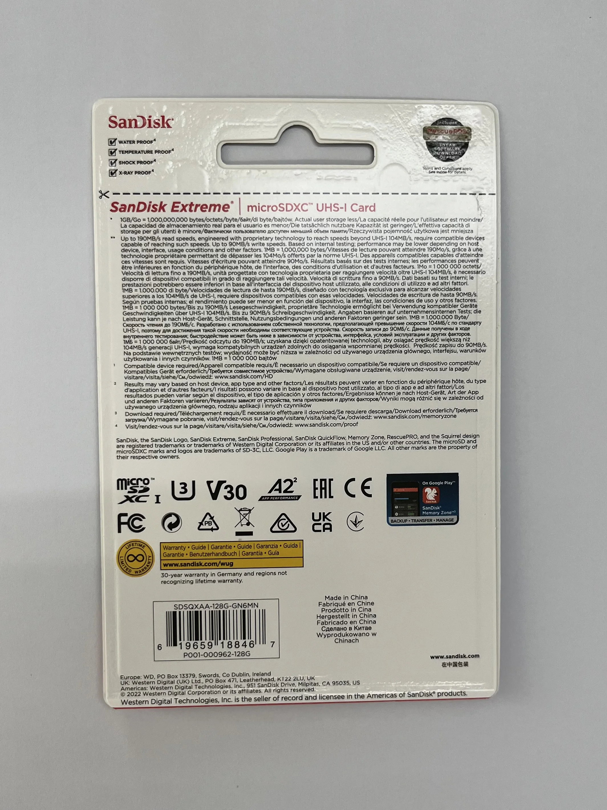 100% original Sandisk SDSQXAA-128G Micro Secure Digital Card For SDXC V30 128GB R190W90