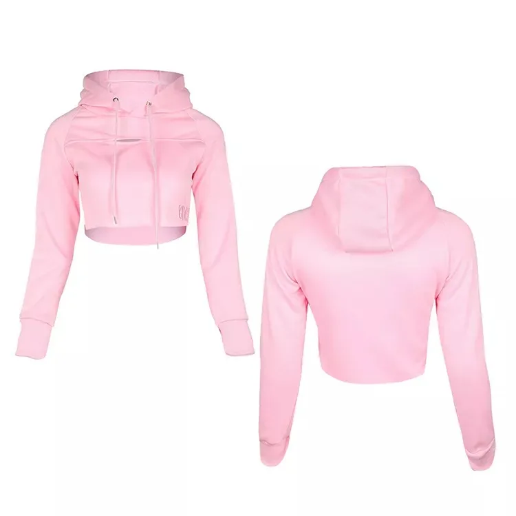 High Quality Custom Logo Cotton Long Sleeve Crop Top Women Hoodie for Casual Streetwear Clothing