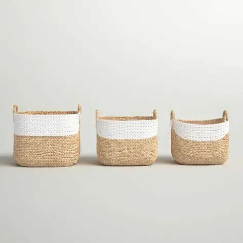 Natural Water Hyacinth Basket for Organizing Laundry Toys and Home Essentials with Sturdy Handles