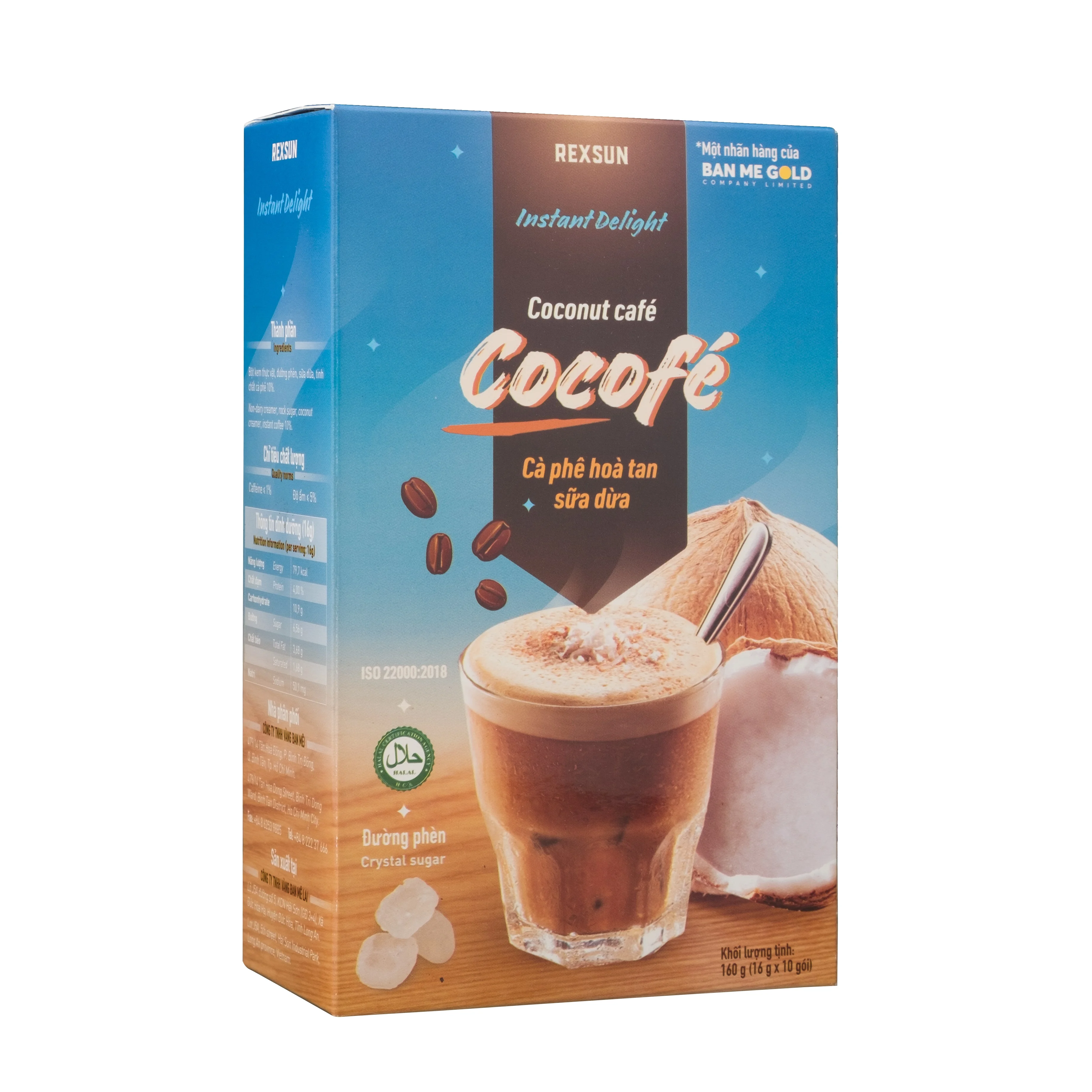 Viet Namese Signature Drink Instant Delight Cocofe 10 Sticks X 16g/Box, Coconut Instant Coffee with Slightly Fat and Sweetness