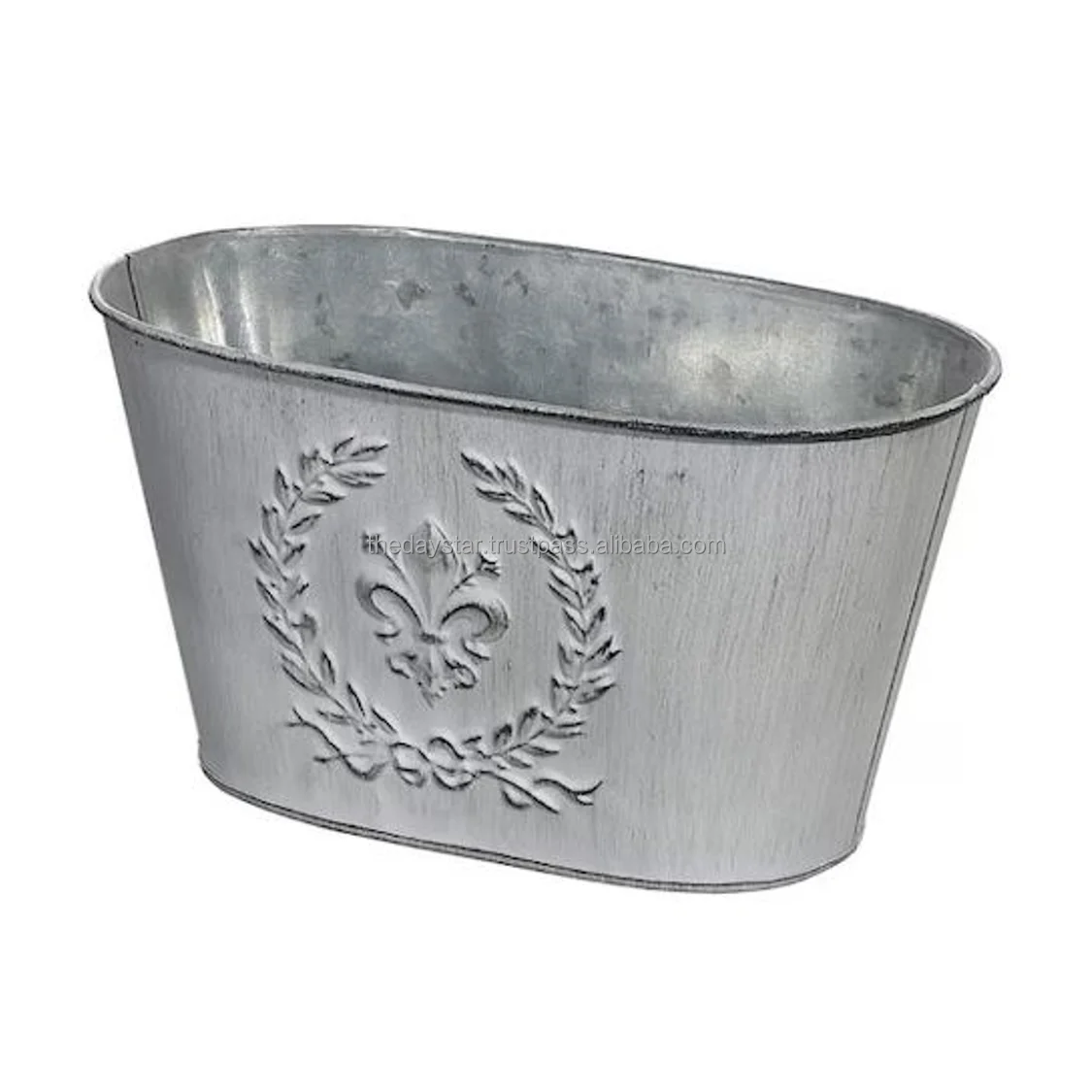Premium Quality Customizable Metal Embossed Decorative White Planter Indoor/Outdoor Nursery Home Flower Pot for Garden Decor