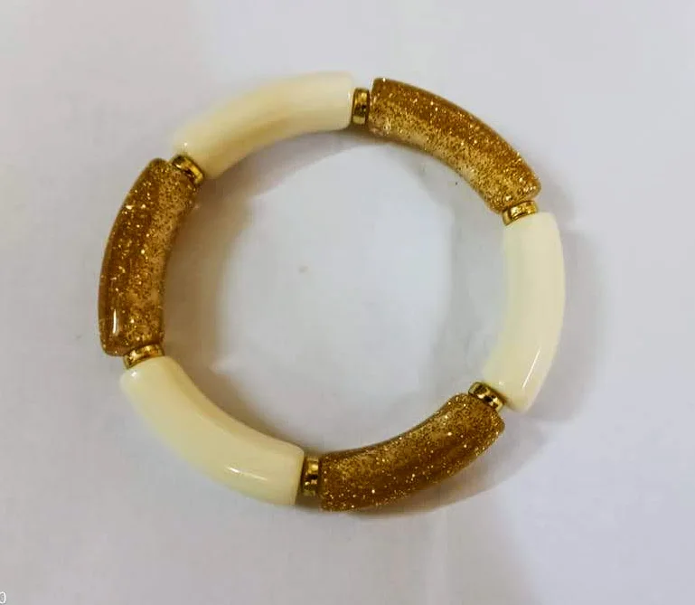 Beige faceted uncut beaded Resin Bracelets Stretchable Bracelets resin bracelets