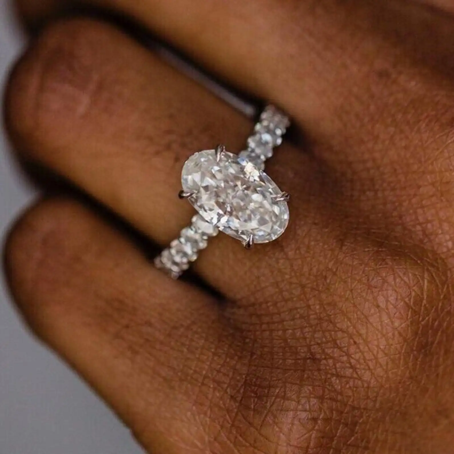 3.00 CT Elongated Oval Cut Moissanite Diamond Ring, 18K Solid Gold Engagement Ring