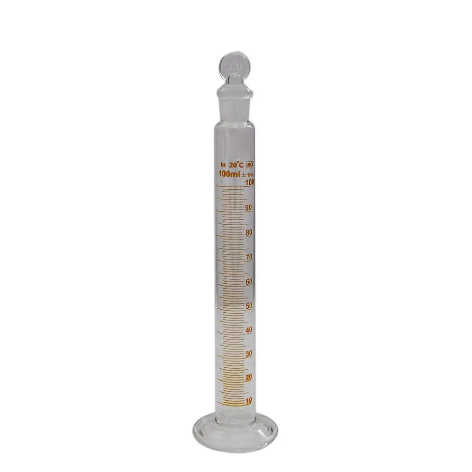 Measuring Cylinder With Ground Glass Joint Stopper & Round Base borosilicate glass Radical Manufacturer