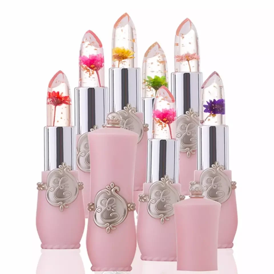 Natural Fancy Long-lasting Moisturizing Glossy Pink Lipstick Private Label Makeup with Flower