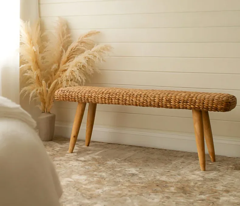 High quality Best Selling Modern naturally beautiful Water hyacinth wicker bench for Home Decoration hotel waiting bench