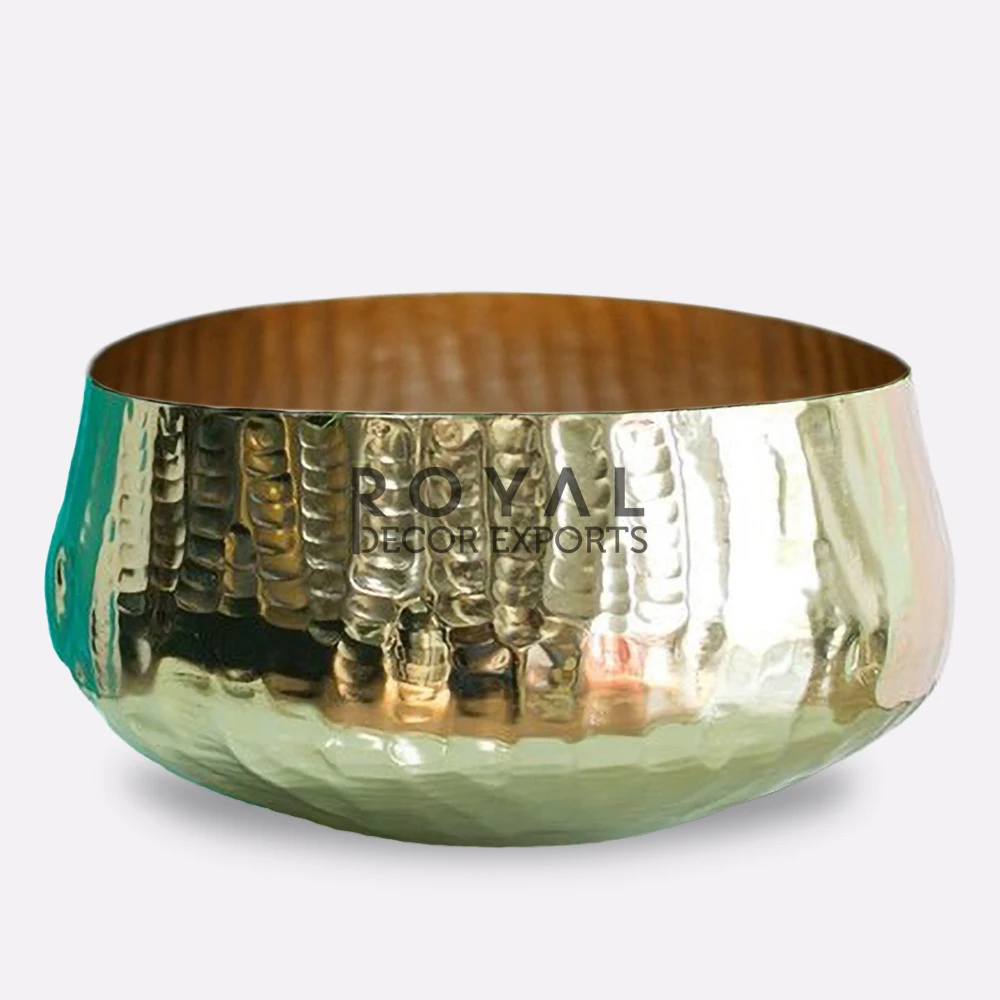 Luxury Flower Pot Hammered Gold Metal Bowl Vase For Wedding Table Centerpiece Floral Arrangement Compote Bowl Vase Modern
