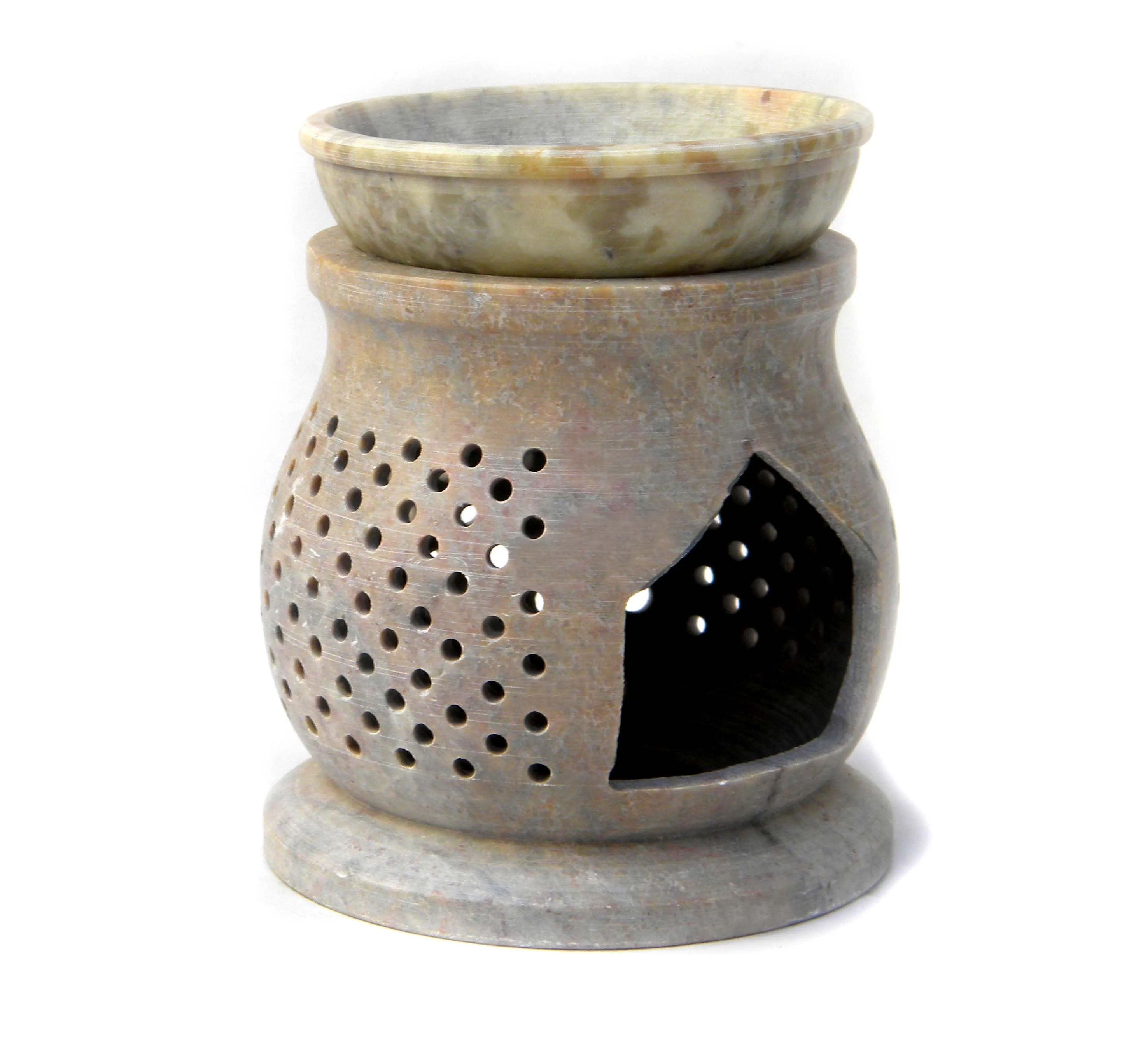 Natural Stone Handmade Soapstone Aromatic Indian Sun Design Hand made Fine Carving Resin Incense Cylindrical Aroma Oil Burner