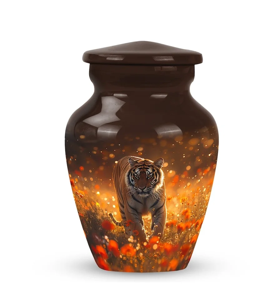 Tiger Spirit Funeral Urn Deep Mahogany Warm Amber Ashes Urn for Ashes Cremation Ashes Decorative Modern Animal King