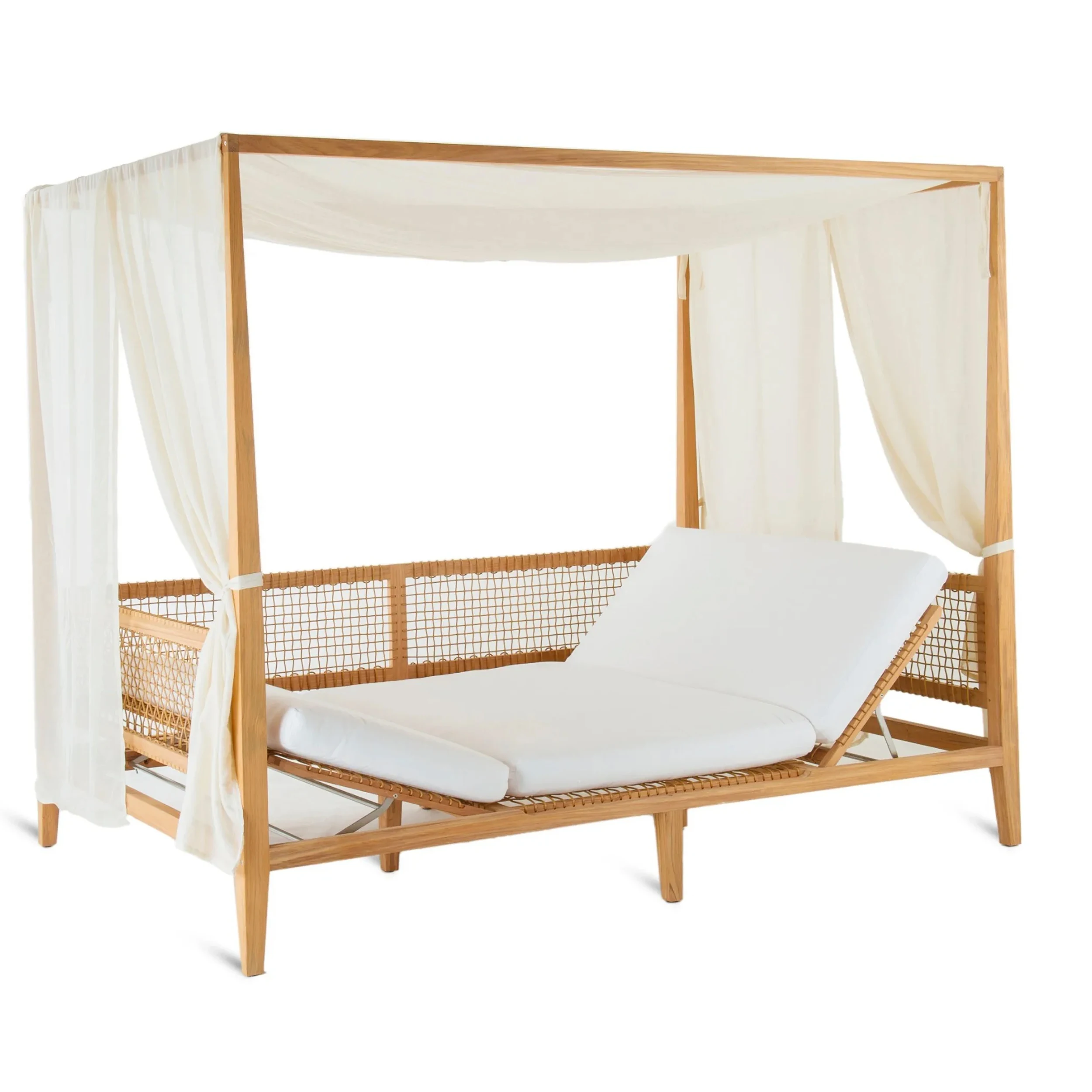 Teak Wood Outdoor Sun Daybed with Canopy and Synthetic Rattan-Tii