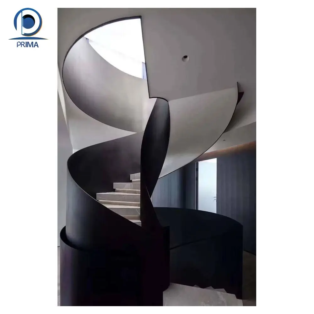 Prima Stairs House Interior Staircase Aluminum Designs Railing Curved Stair Spiral Staircase Wood Treads