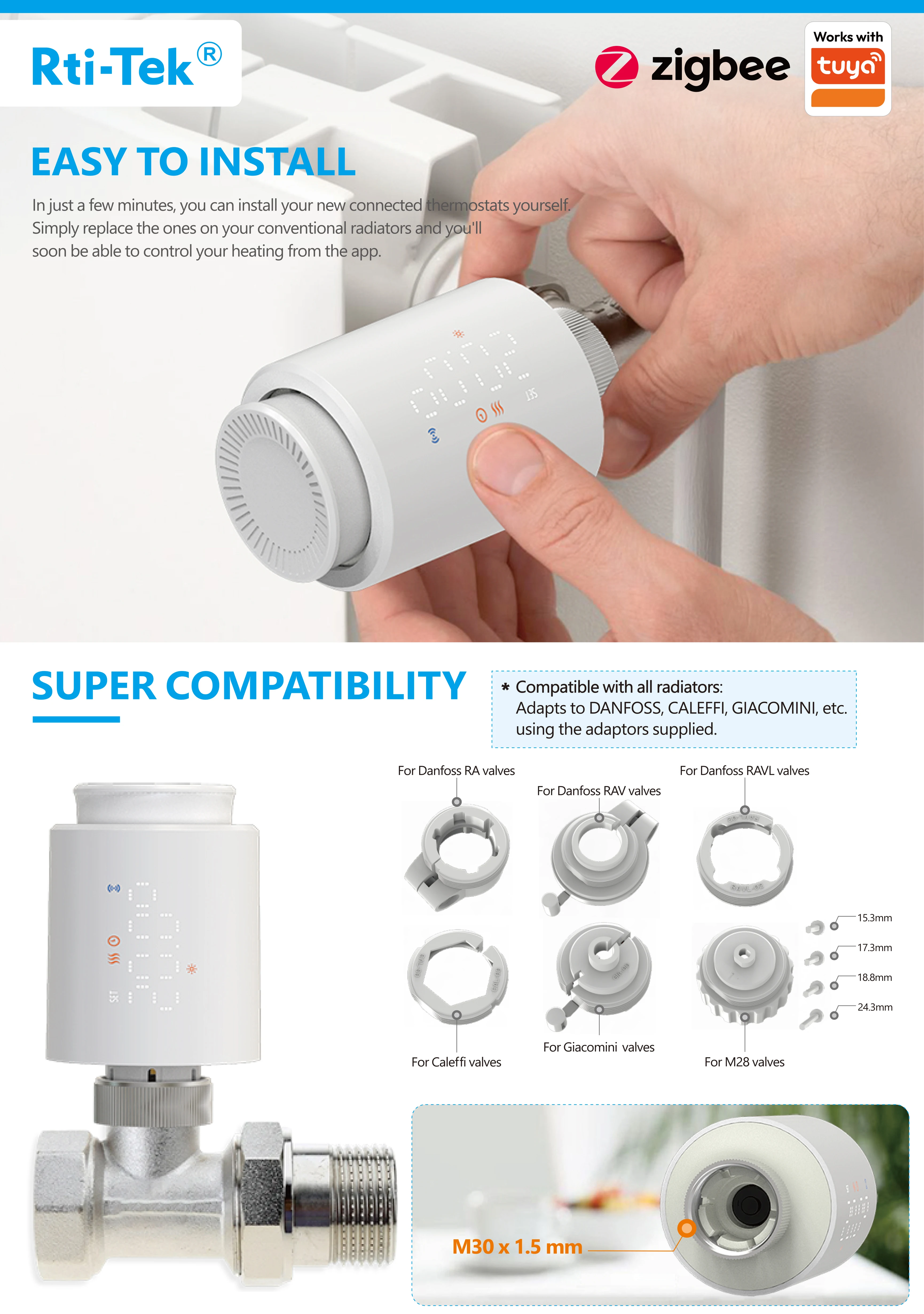 Ultra-low Power  TUYA Smart LED Thermostatic Radiator Valve Zigbee Compatible with Alexa Google Home TRV