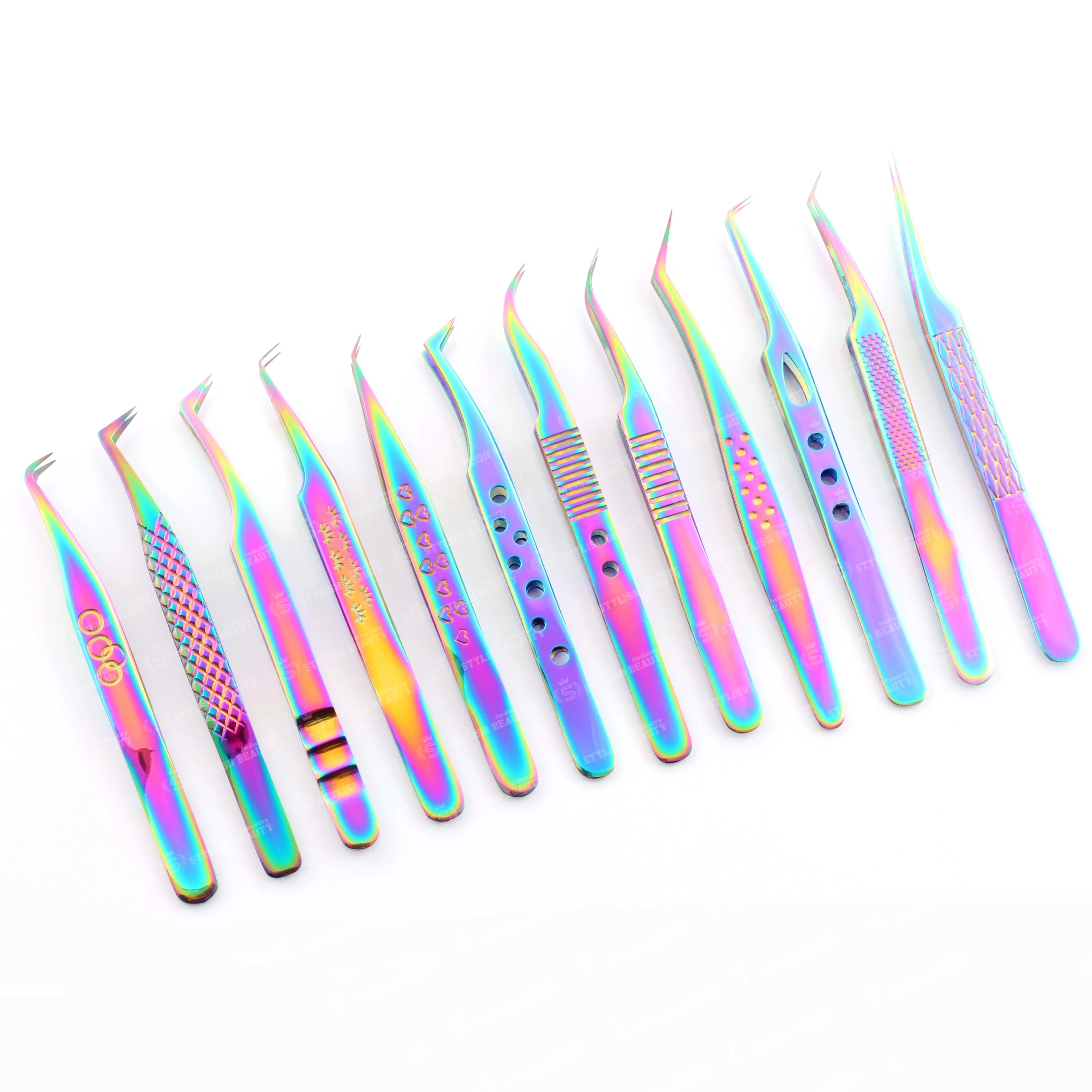High Quality Eyelash Extension Tweezers Set  Russian Volume Anti Static Stainless Steel  Lash Tweezers With Custom Logo