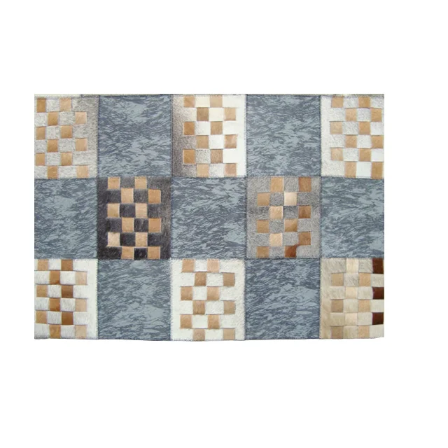 Hot Sell 2022 Cowhide Patchwork Rug & Leather Carpet Anti Ship Polyester Made Tiles Rectangle Shape Floor Rug