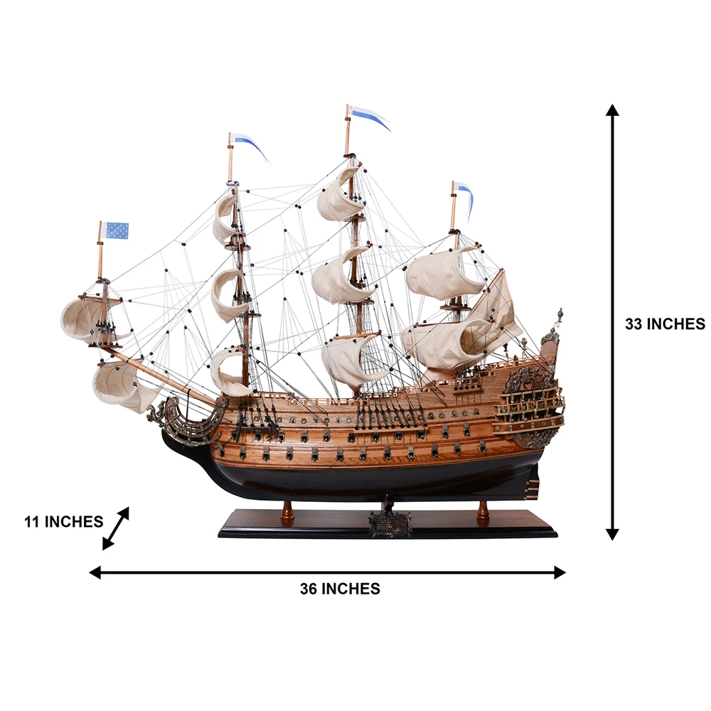Soleil Royal Ship Model 80cm Crooked sails Handcrafted Wooden Replica