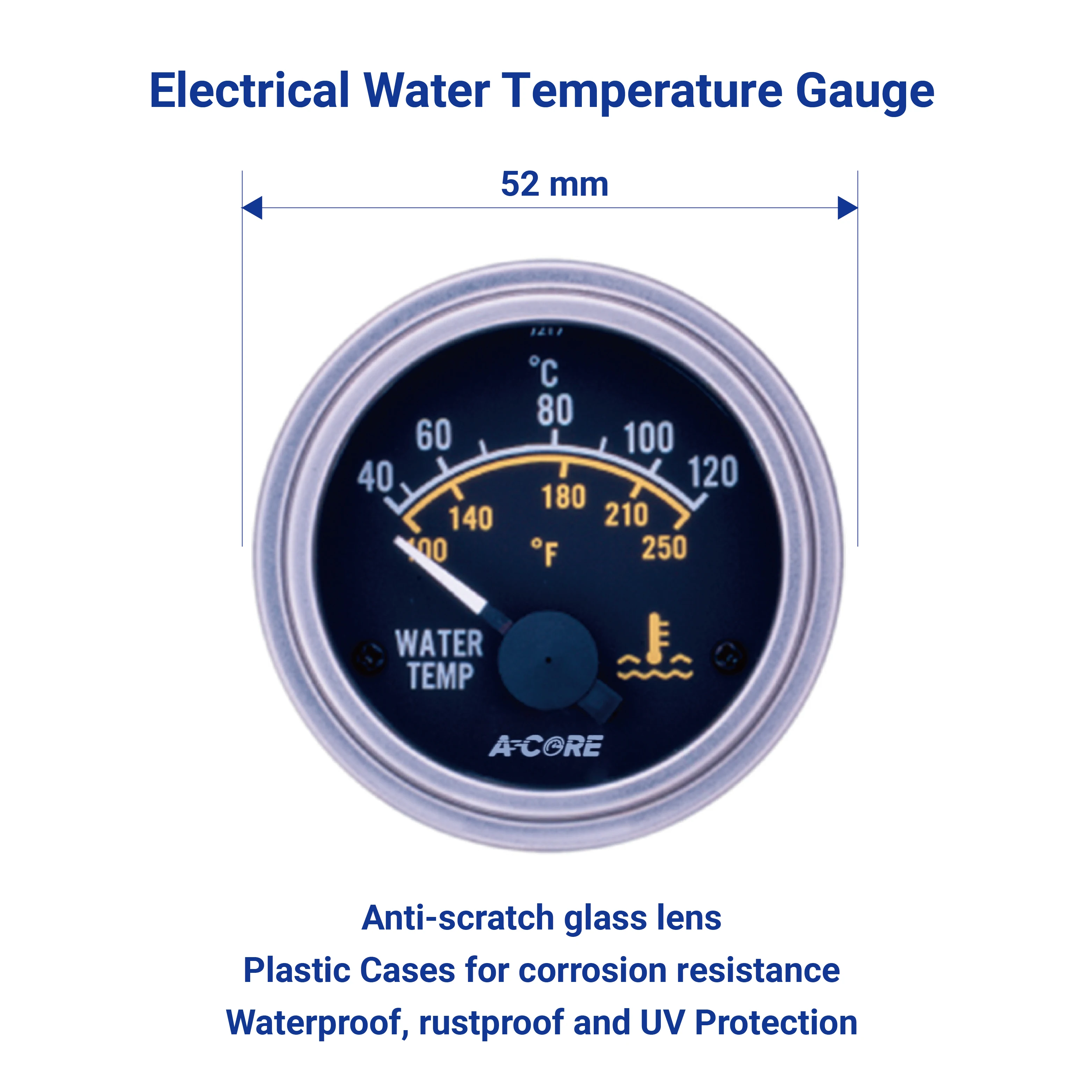 52mm Auto Meter Electric Water Temperature Gauge