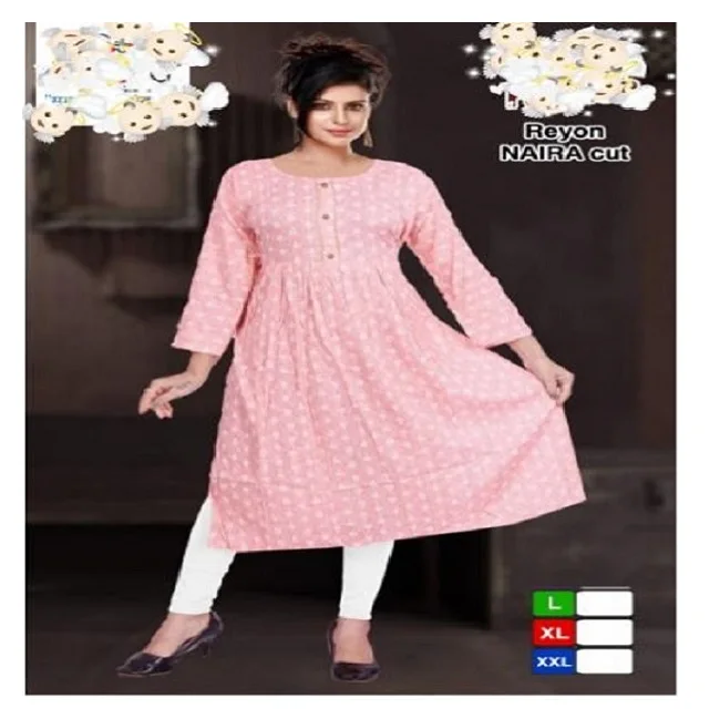 Summer Party Kurta Set pink color rayon naira cut long sleeve on sale price from india exporter Women kurti set