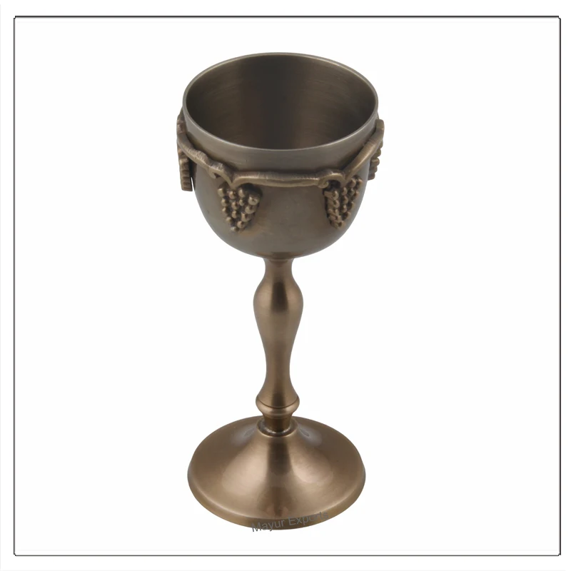 Brass Chalice 3 Oz Hand Made Vintage Brass Goblet Chalice with artistic grapes embossing Ciborium Chalice