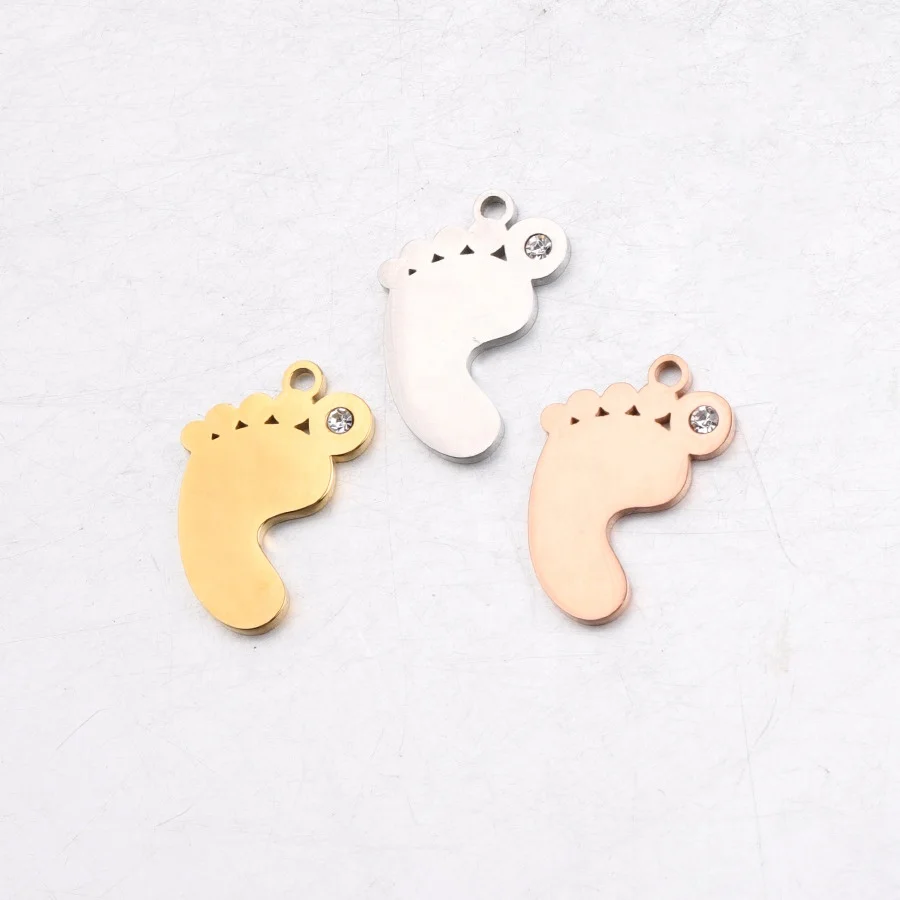 Mirror polished stainless steel with rhinestones baby footprint tag jewelry accessories can be engraved to prevent lost dog tags