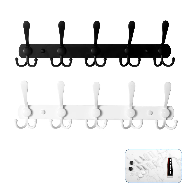 Heavy duty metal coat hooks rod for hanging clothes, coats, hats, towels, purses, robes, hangers in entry foyer or bathroom