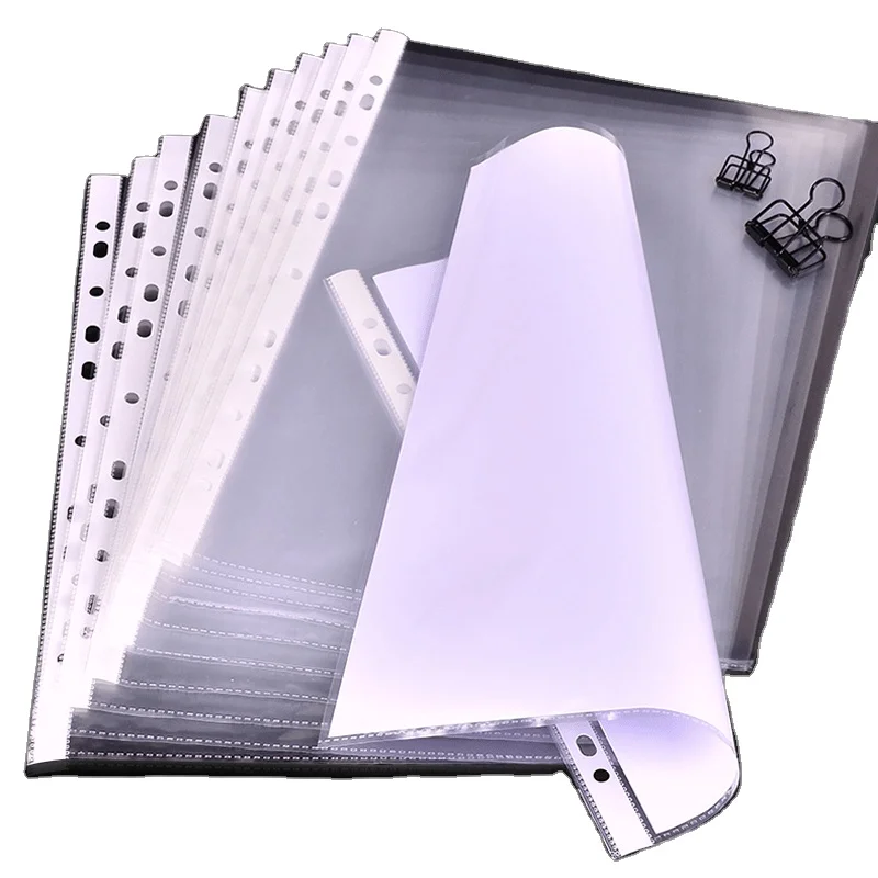 Low Price 100Pcs A4 Pp Translucent Crystal Punched File 3 Flap Folder With 11 Holes