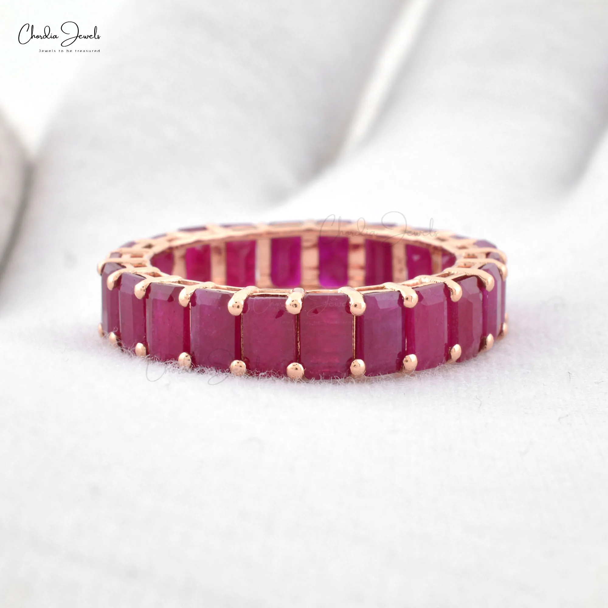 Ruby Full Eternity Band 5X3mm Octagon Cut Gemstone Stackable Ring 14k Rose Gold Prong Set Ring Jewelry Manufacturer From India