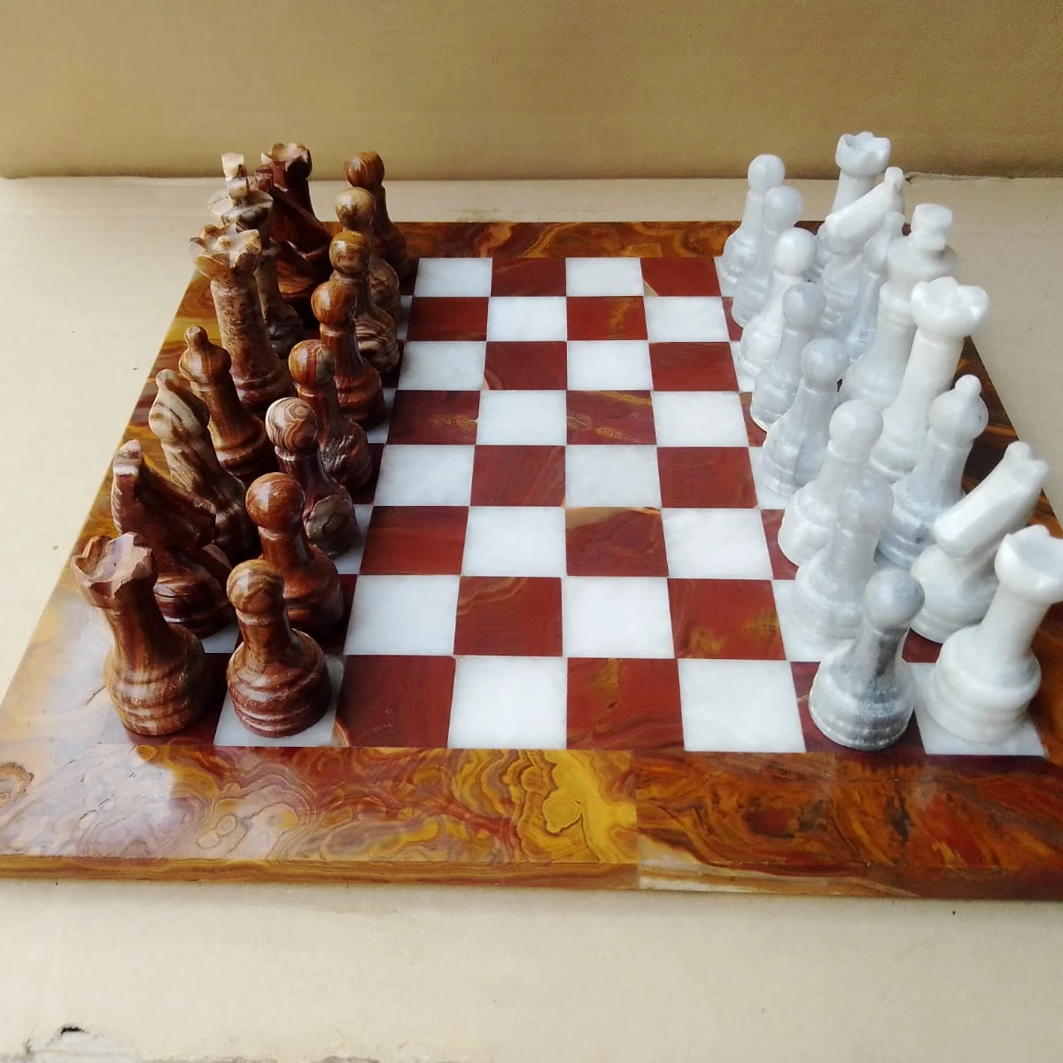 12 inch Chess Game Board Set , 16 inch Green Onyx Handicraft , 15 inch White Black Marble Chess Board Sets with figurine