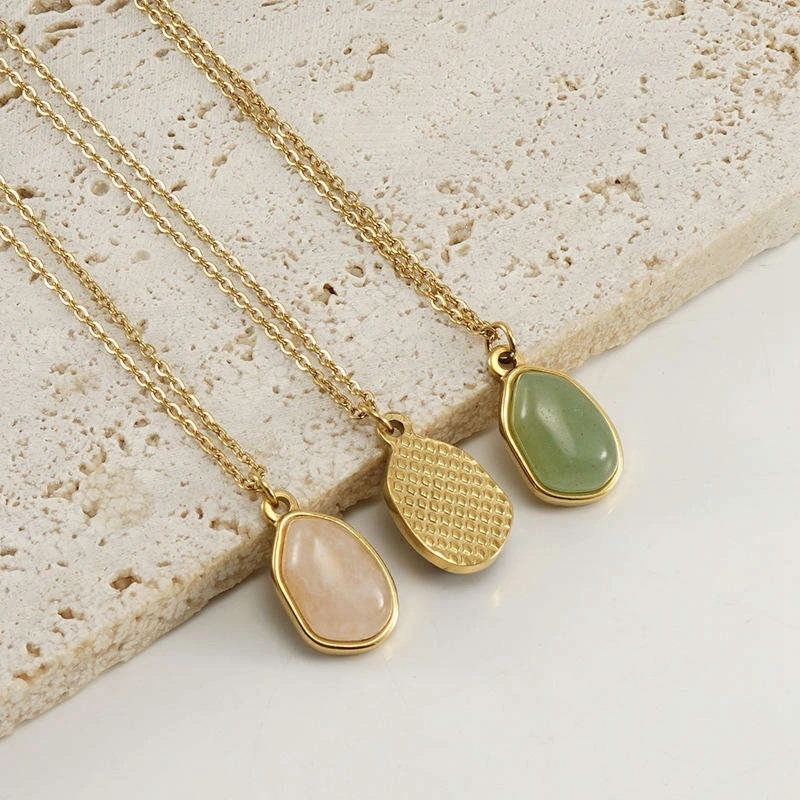 2023 18K Gold Plated Rose Quartz Necklace Natural Crystal Healings Stones Jewelry Quartz Pendant Necklace