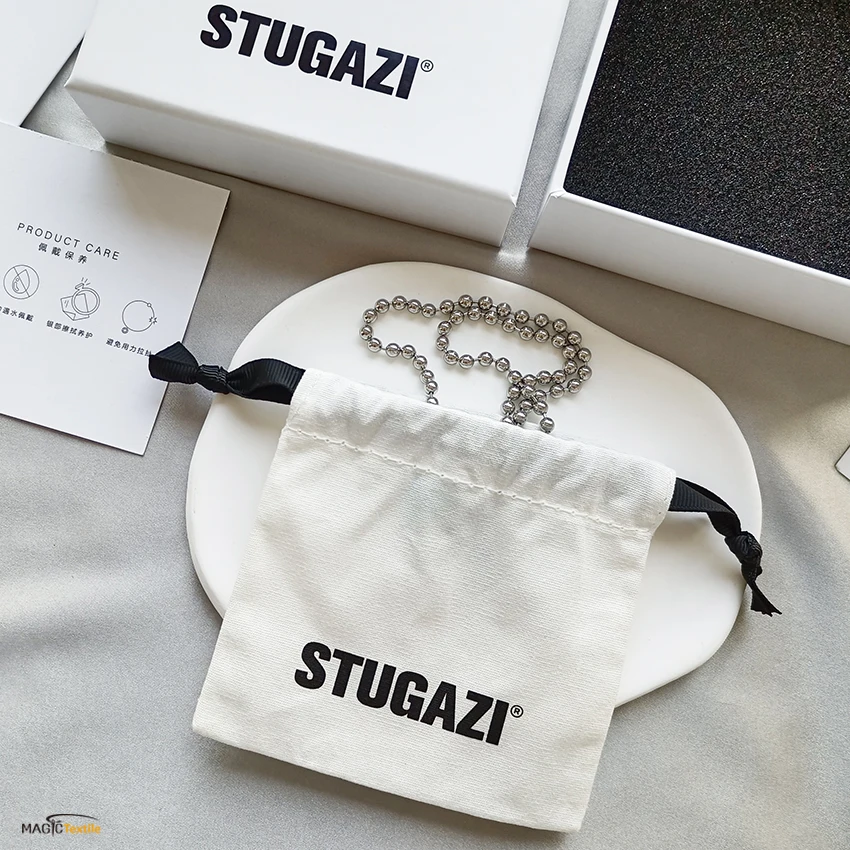 Wholesale Custom Logo Natural Organic Beige Gift Candle Drawstring String Canvas Jewellery Packaging Jewelry Cotton Pouch