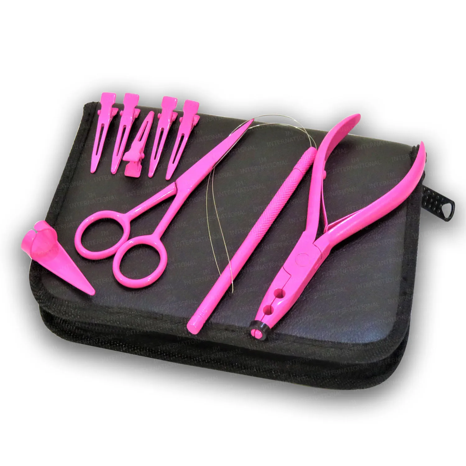 Two Hole Hot Pink Pliers Microlink Hair Extension Tool Kits Marking Clips Threader Scissor Hair Parting Ring Set