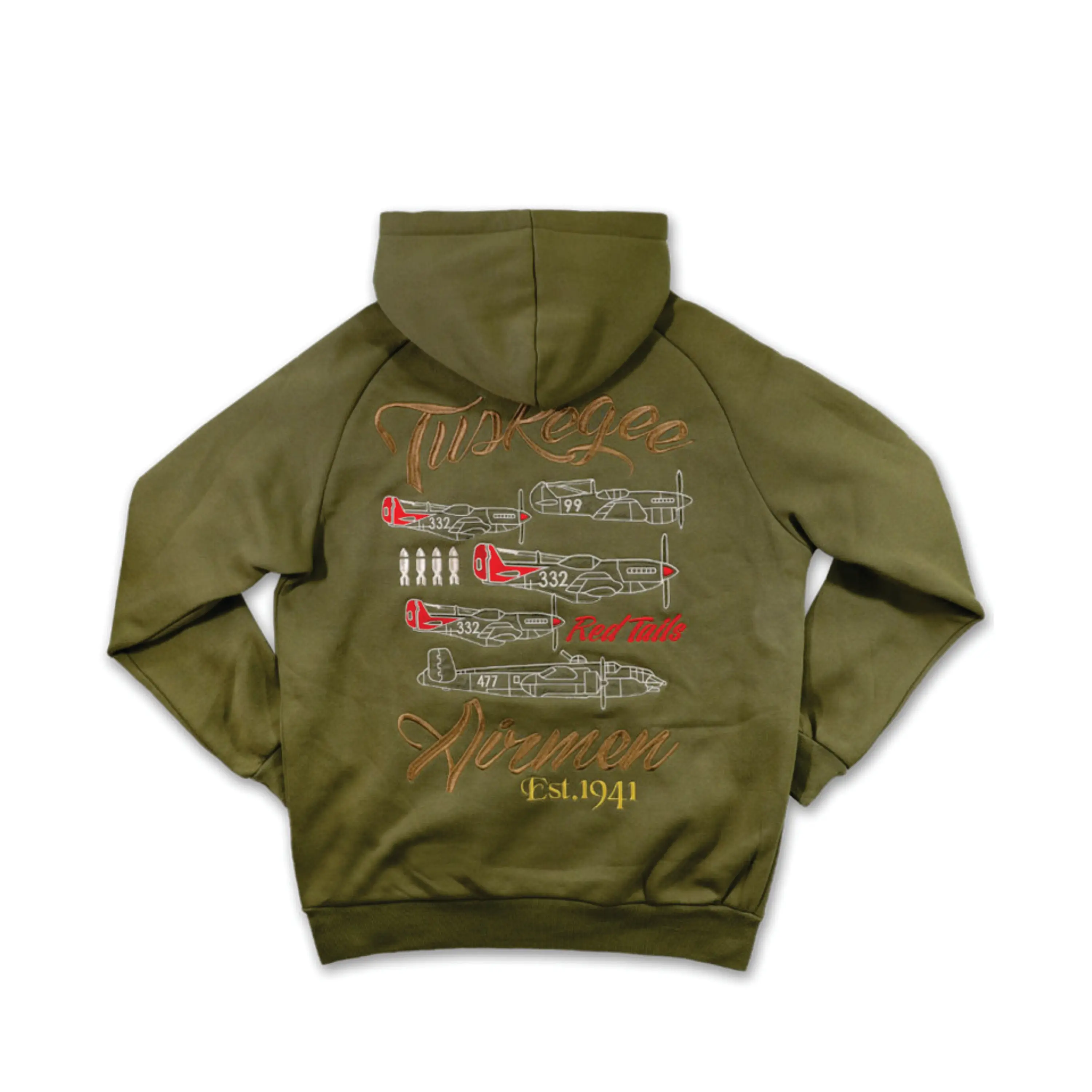 Custom Logo 60% Cotton 40% Polyester 350 gsm Fleece Chenille Embroidery Olive Green TA Pullover Hoodie