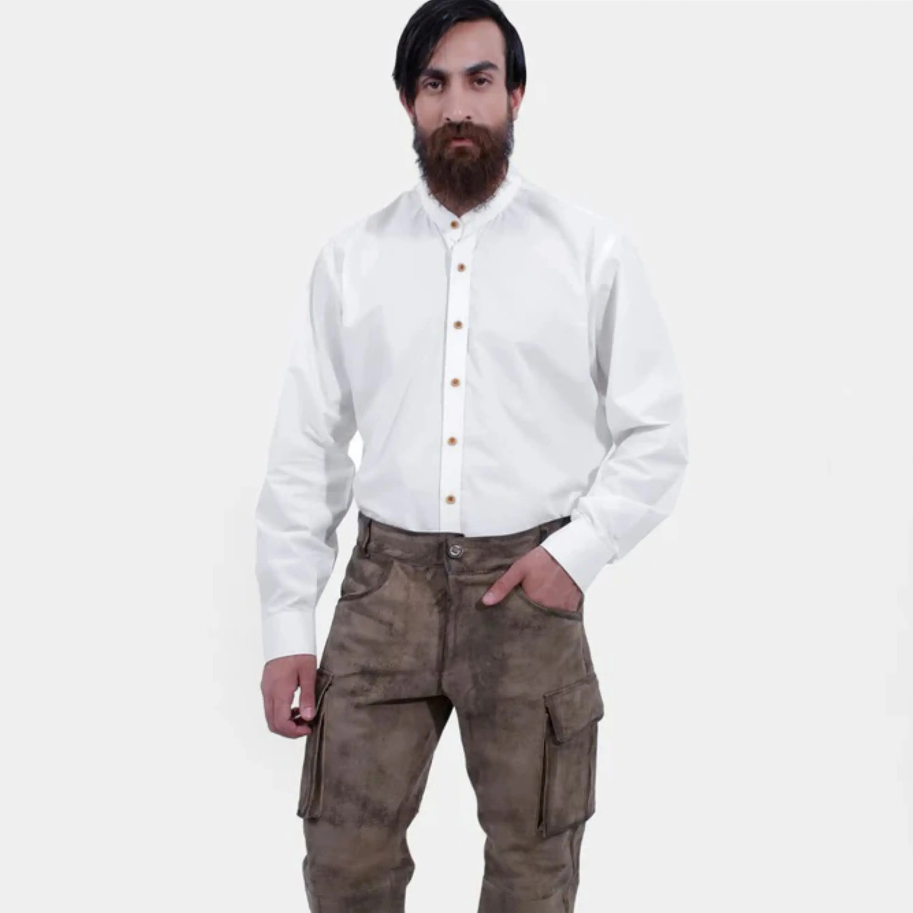 Traditional Bavarian Lederhosen with Suspenders | Handmade German Leather Trousers with Intricate Embroidery