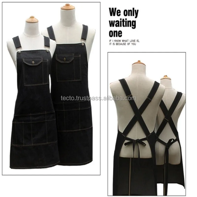Barber Denim Aprons Black Hairdressing Salon Aprons customized logo With Pockets Unisex Barber Shops Aprons