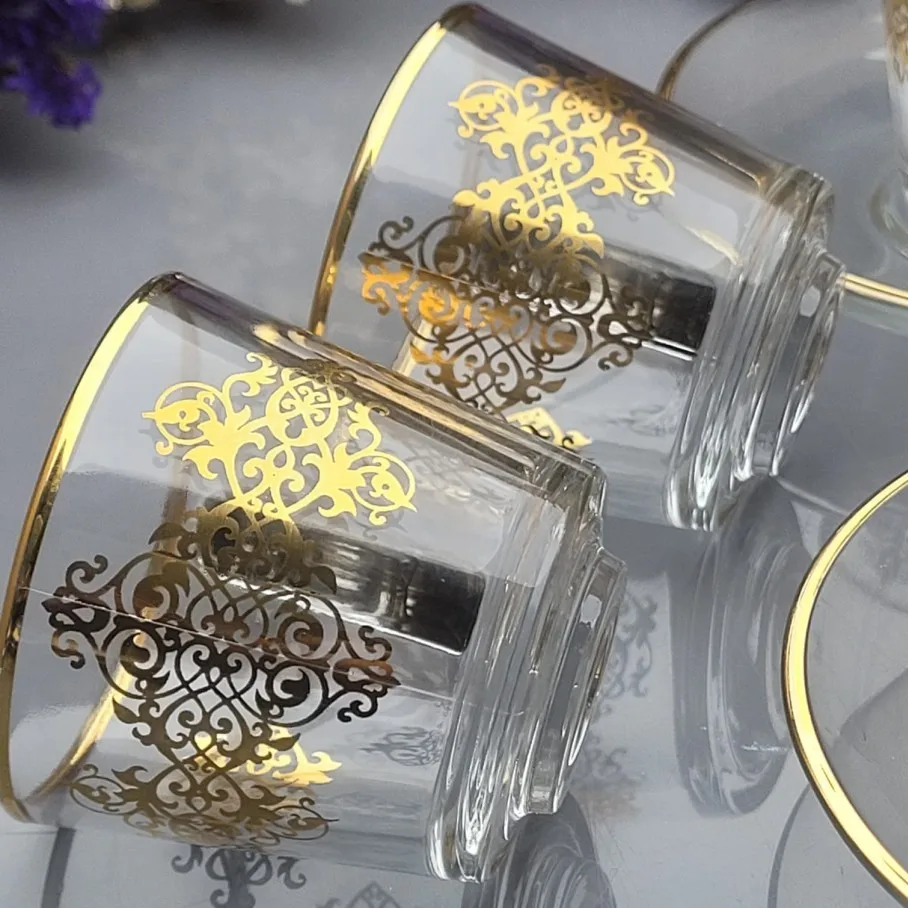 97301 TURKISH COFFEE SET WITH HANDLE SULTANI GOLD   6 coffee cups(80 ml) + 6 saucers