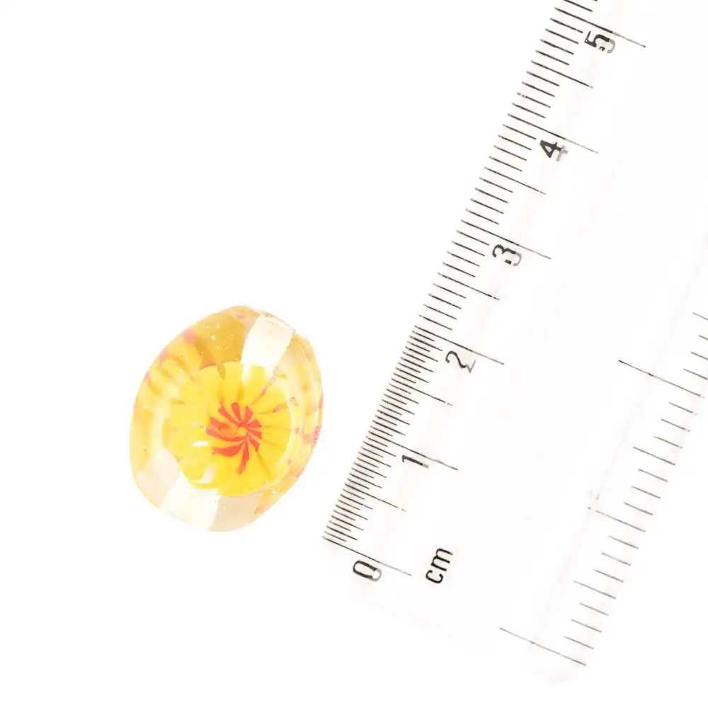 Top Quality Handmade Red Flower Inside Yellow Flower Clear Loose Oval Shape for Making Jewelry Beads (12 in Pack) NGB-62AAE