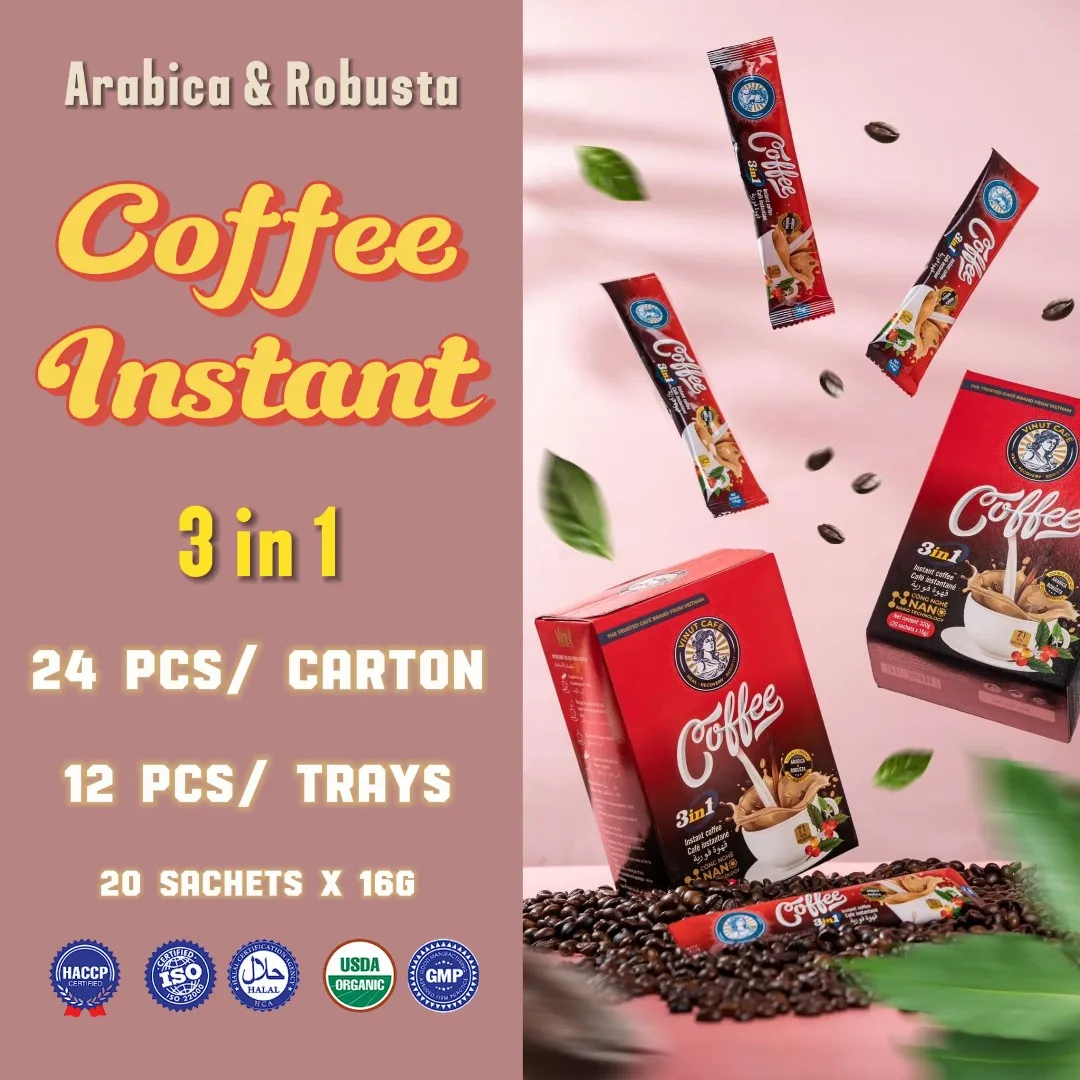Порошок растворимого кофе Arabica & Robusta 3 в 1 - VINUT (20 пакетиков x 16 г) оптом по лучшей цене повышая фокус и здоровье кишечника